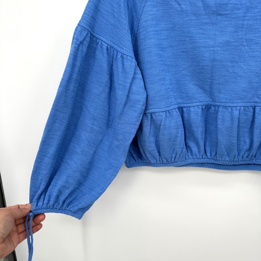Aerie Blue Endless Summer Cropped Sweatshirt Ruffle Hem Tie Cuff Size Medium - Picture 4 of 9